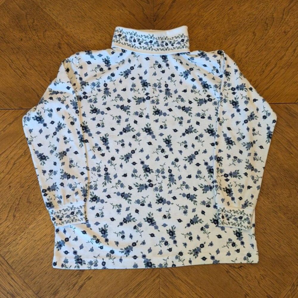 Vintage Northern Isles Turtleneck Top White Ditsy Floral Print Girls Size 14/16